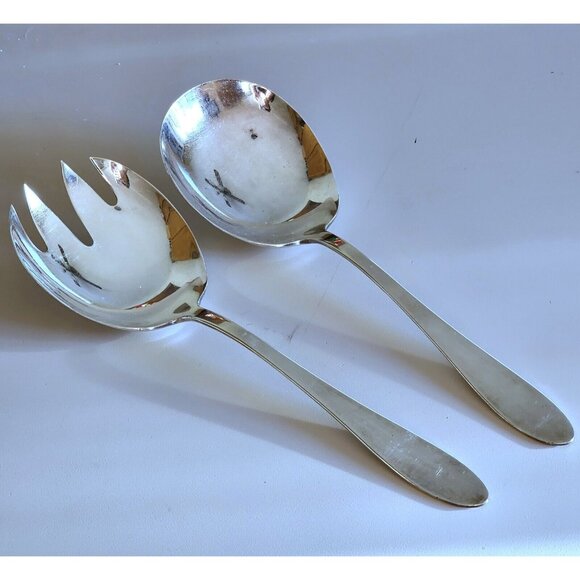 Vintage Reed & Barton EPICURE Silverplate Serving Utensils 9" fork spoon set vin - Picture 3 of 11